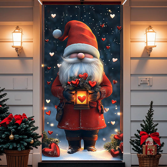 Christmas Decorations Door Cover For Front Door Decor, 3D Visual Effects Santa Claus Snowman Gnomes Pattern Banner Xmas Winter Seasonal Holiday Party Porch Wall Hanging Cover, 71 X 35 Inches