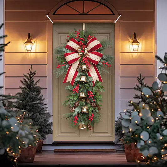 Christmas Decorations Door Cover For Front Door Decor, 3D Visual Effects Santa Claus Snowman Gnomes Pattern Banner Xmas Winter Seasonal Holiday Party Porch Wall Hanging Cover, 71 X 35 Inches