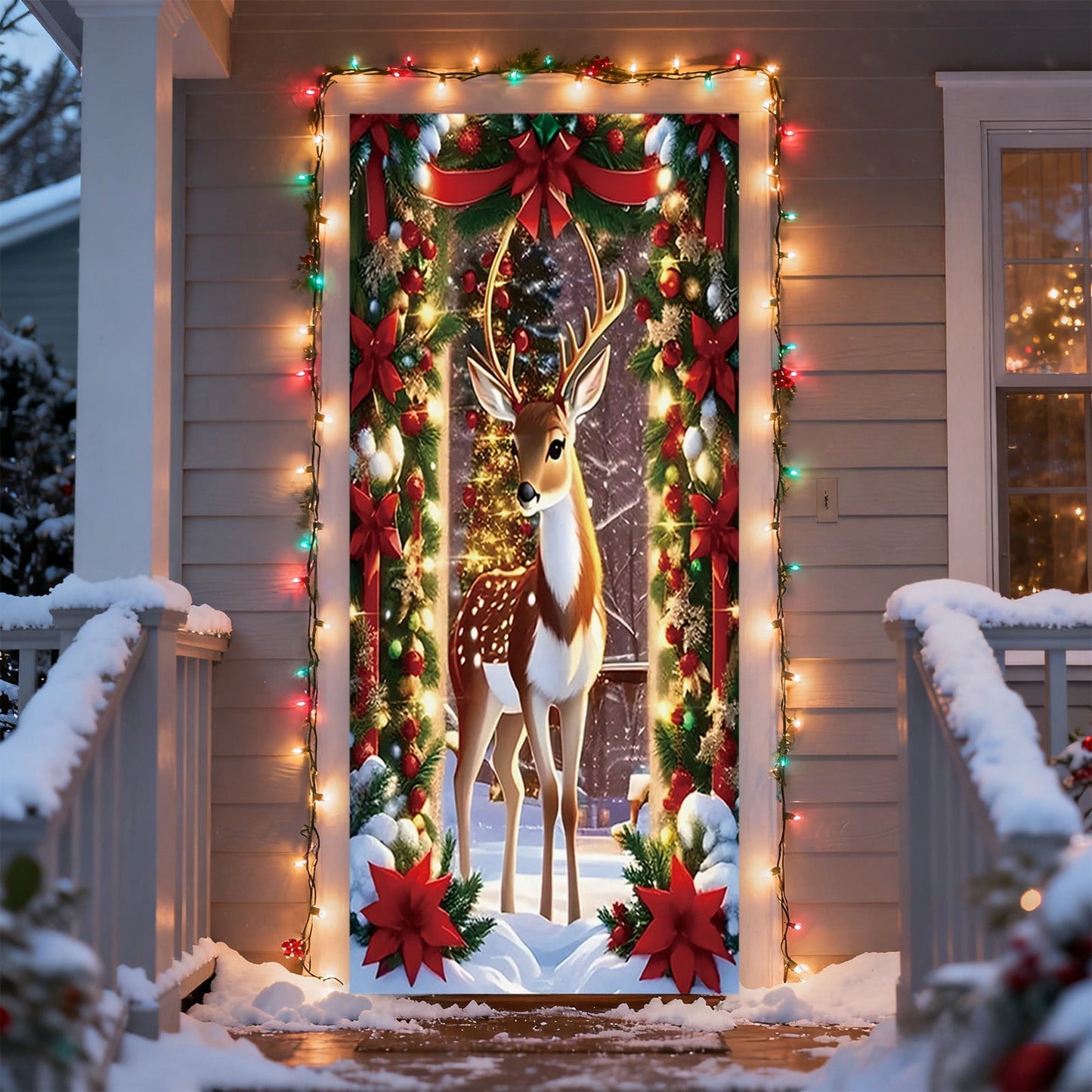 Christmas Door Cover 185*90/180*90Cm,Christmas Door Curtain Ensigns Outdoor Photo Christmas Day Party Elves Celebration Decoration Background Hanging Decoration Hanging Fabric
