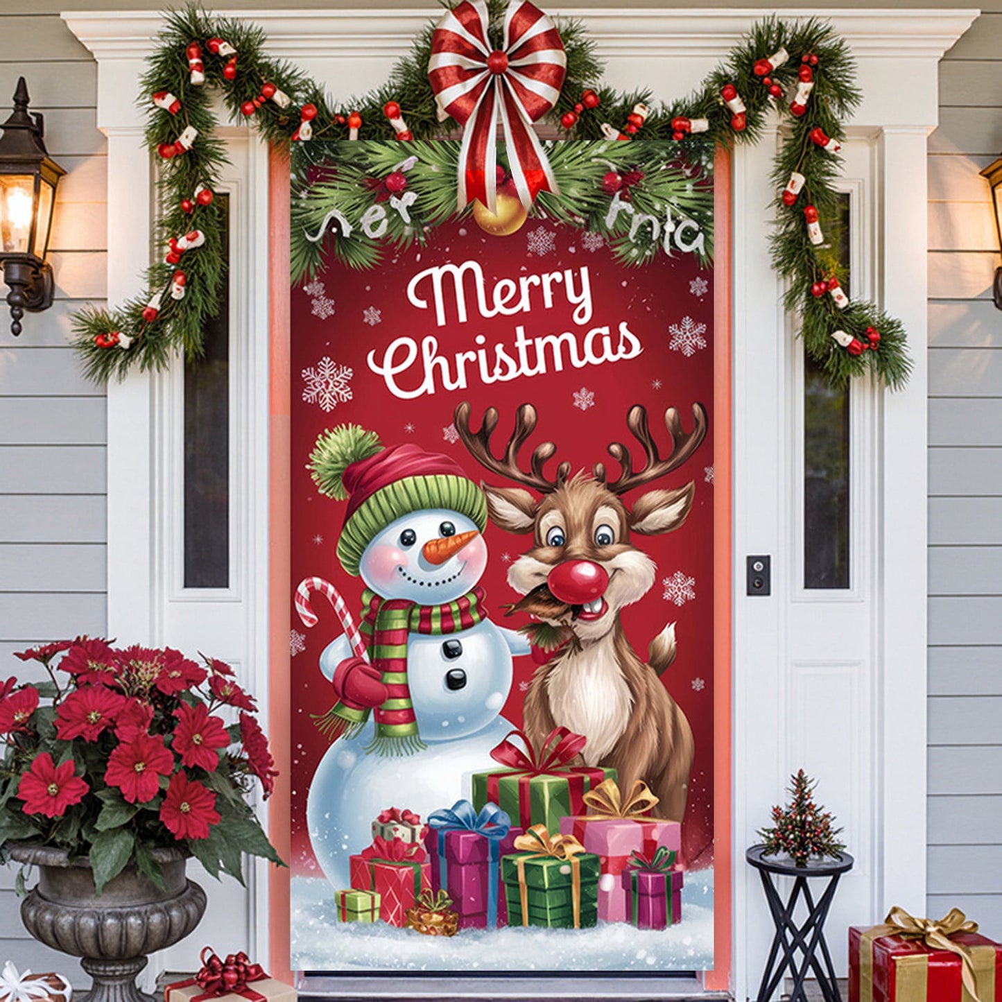 Christmas Door Cover 185*90/180*90Cm,Christmas Door Curtain Ensigns Outdoor Photo Christmas Day Party Elves Celebration Decoration Background Hanging Decoration Hanging Fabric