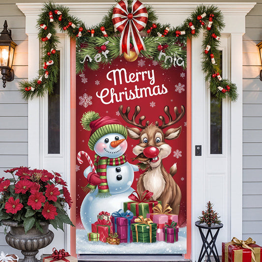 Christmas Door Cover 185*90/180*90Cm,Christmas Door Curtain Ensigns Outdoor Photo Christmas Day Party Elves Celebration Decoration Background Hanging Decoration Hanging Fabric