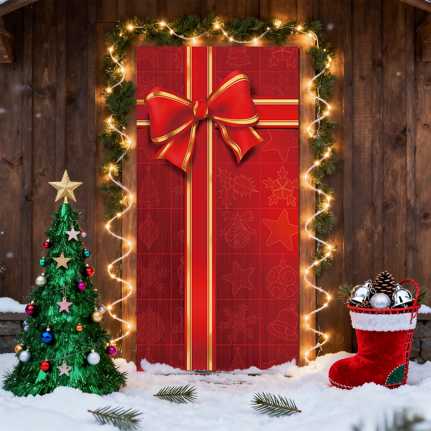 Christmas Door Cover 185*90/180*90Cm,Christmas Door Curtain Ensigns Outdoor Photo Christmas Day Party Elves Celebration Decoration Background Hanging Decoration Hanging Fabric