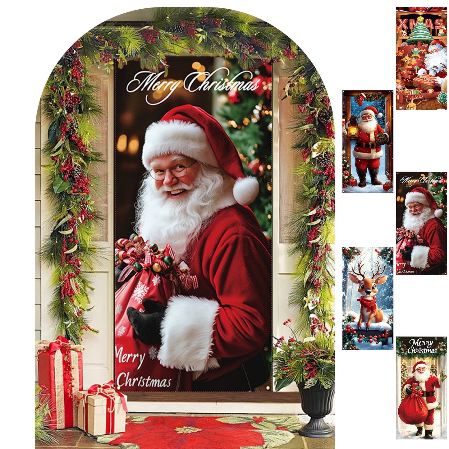 Christmas Door Cover 185*90/180*90Cm,Christmas Door Curtain Ensigns Outdoor Photo Christmas Day Party Elves Celebration Decoration Background Hanging Decoration Hanging Fabric