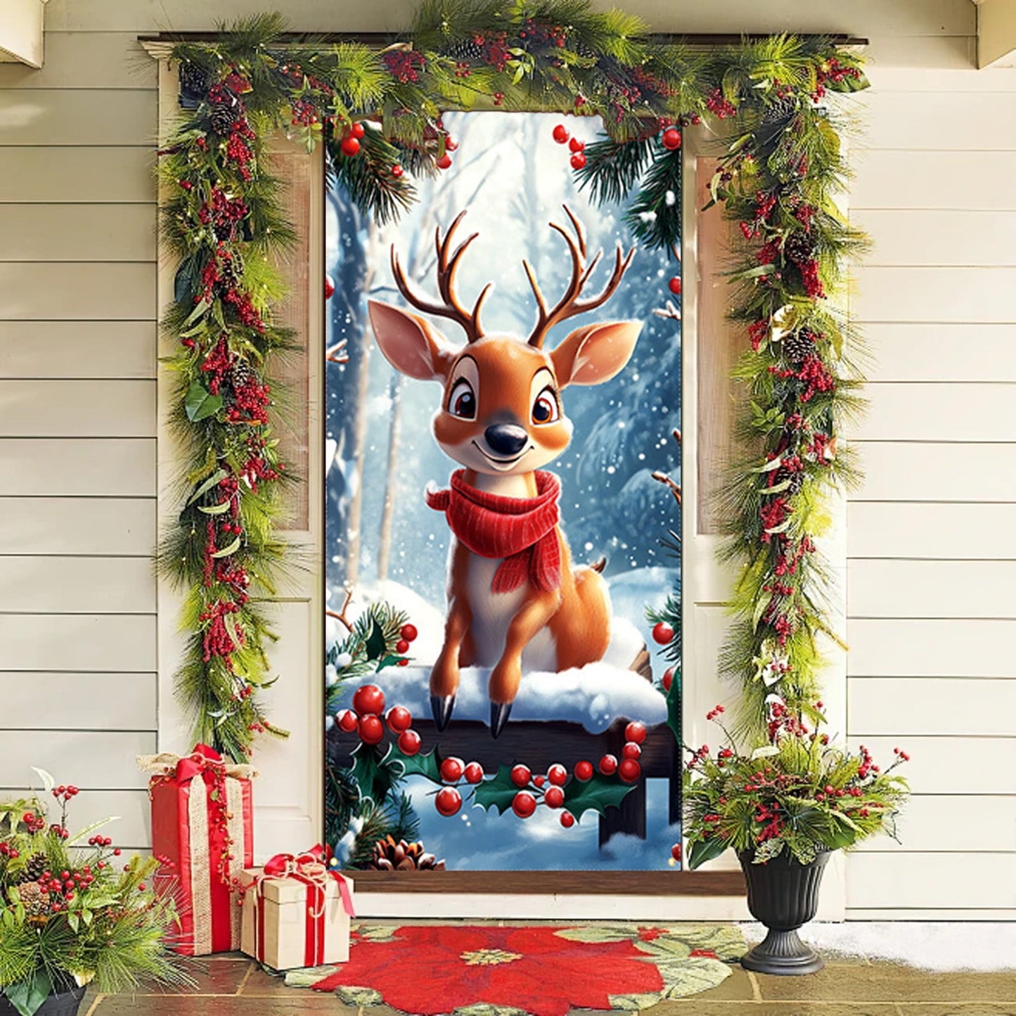 Christmas Door Cover 185*90/180*90Cm,Christmas Door Curtain Ensigns Outdoor Photo Christmas Day Party Elves Celebration Decoration Background Hanging Decoration Hanging Fabric