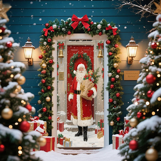 Christmas Door Cover 185*90/180*90Cm,Christmas Door Curtain Ensigns Outdoor Photo Christmas Day Party Elves Celebration Decoration Background Hanging Decoration Hanging Fabric