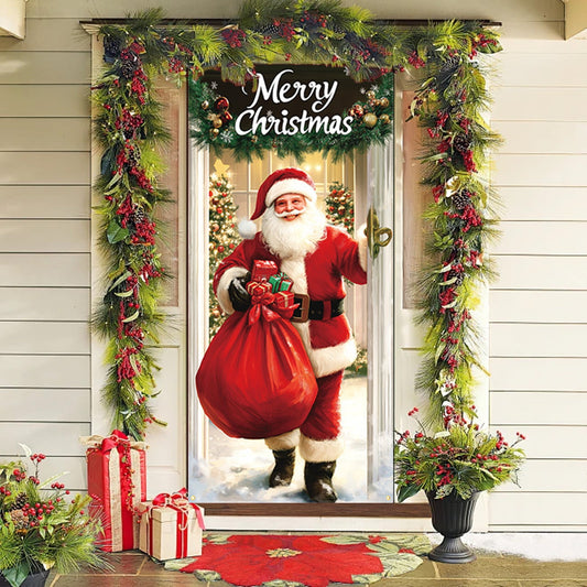 Christmas Door Cover 185*90/180*90Cm,Christmas Door Curtain Ensigns Outdoor Photo Christmas Day Party Elves Celebration Decoration Background Hanging Decoration Hanging Fabric