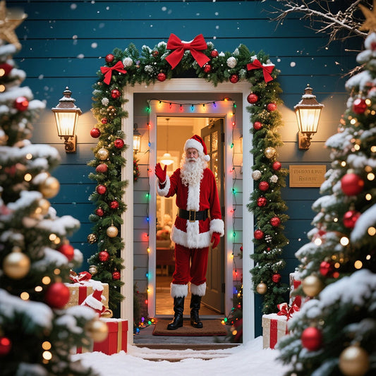 Christmas Door Cover 185*90/180*90Cm,Christmas Door Curtain Ensigns Outdoor Photo Christmas Day Party Elves Celebration Decoration Background Hanging Decoration Hanging Fabric