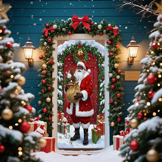 Christmas Door Cover 185*90/180*90Cm,Christmas Door Curtain Ensigns Outdoor Photo Christmas Day Party Elves Celebration Decoration Background Hanging Decoration Hanging Fabric