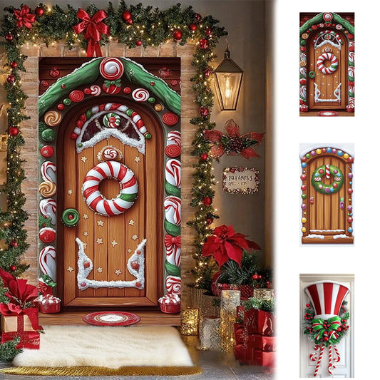 Christmas Door Cover 185*90/180*90Cm,Christmas Door Curtain Ensigns Outdoor Photo Christmas Day Party Elves Celebration Decoration Background Hanging Decoration Hanging Fabric