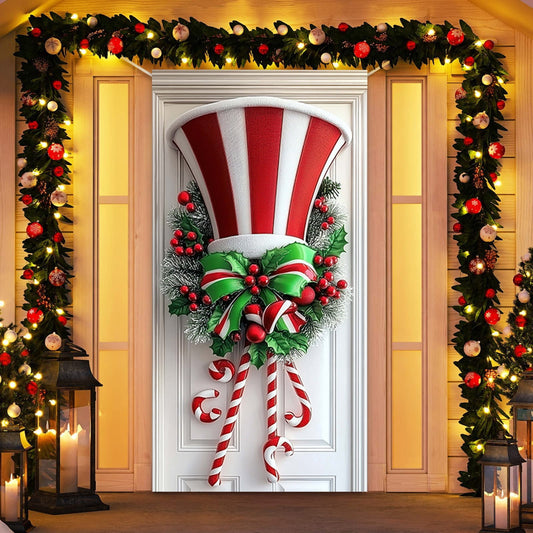 Christmas Door Cover 185*90/180*90Cm,Christmas Door Curtain Ensigns Outdoor Photo Christmas Day Party Elves Celebration Decoration Background Hanging Decoration Hanging Fabric