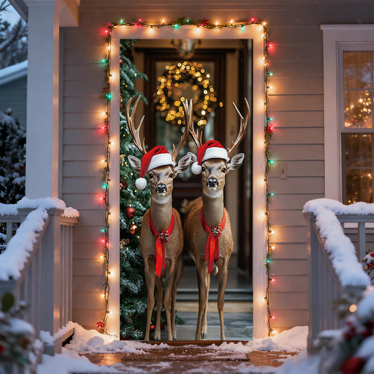 Christmas Door Cover 185*90/180*90Cm,Christmas Door Curtain Ensigns Outdoor Photo Christmas Day Party Elves Celebration Decoration Background Hanging Decoration Hanging Fabric