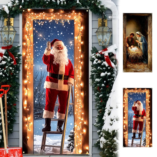 Christmas Door Cover 185*90/180*90Cm,Christmas Door Curtain Ensigns Outdoor Photo Christmas Day Party Elves Celebration Decoration Background Hanging Decoration Hanging Fabric