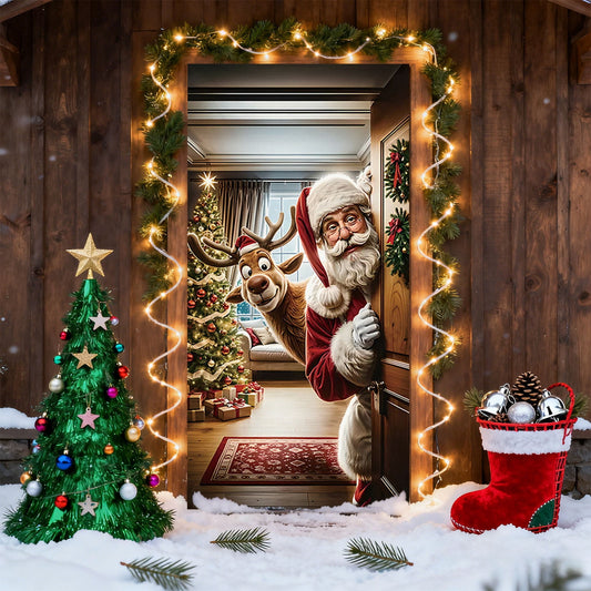Christmas Door Cover 185*90/180*90Cm,Christmas Door Curtain Ensigns Outdoor Photo Christmas Day Party Elves Celebration Decoration Background Hanging Decoration Hanging Fabric
