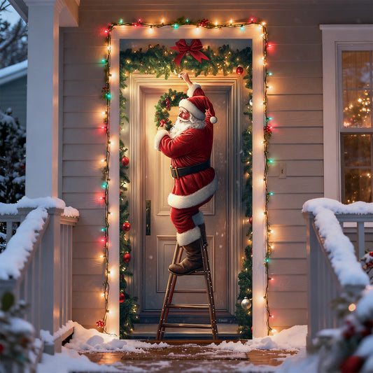 Christmas Door Cover 185*90/180*90Cm,Christmas Door Curtain Ensigns Outdoor Photo Christmas Day Party Elves Celebration Decoration Background Hanging Decoration Hanging Fabric