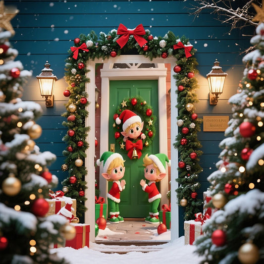 Christmas Door Cover 185*90/180*90Cm,Christmas Door Curtain Ensigns Outdoor Photo Christmas Day Party Elves Celebration Decoration Background Hanging Decoration Hanging Fabric