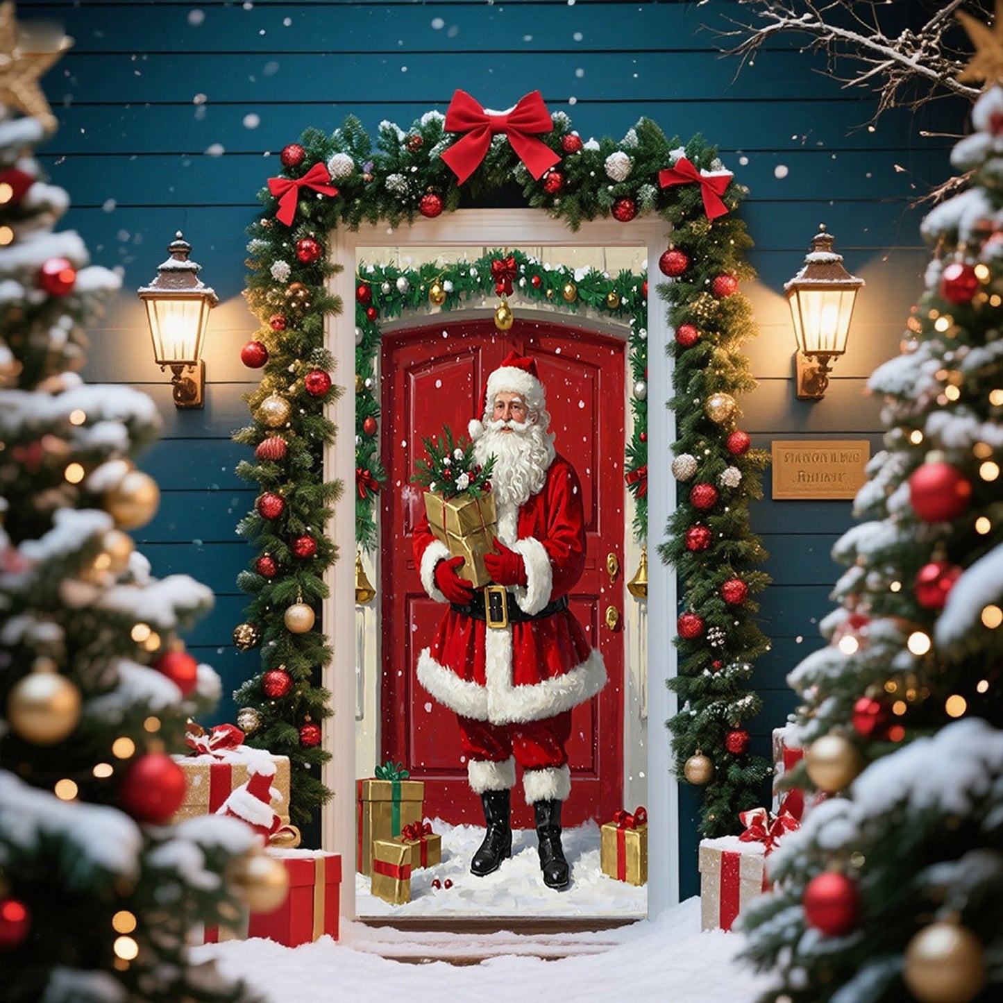 Christmas Door Cover 185*90/180*90Cm,Christmas Door Curtain Ensigns Outdoor Photo Christmas Day Party Elves Celebration Decoration Background Hanging Decoration Hanging Fabric