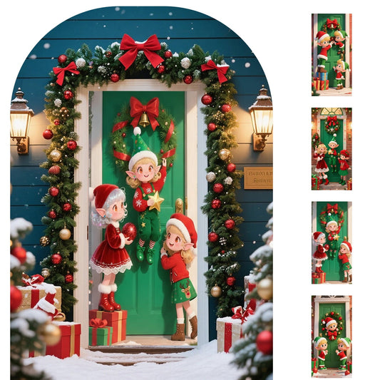 Christmas Door Cover 185*90/180*90Cm,Christmas Door Curtain Ensigns Outdoor Photo Christmas Day Party Elves Celebration Decoration Background Hanging Decoration Hanging Fabric
