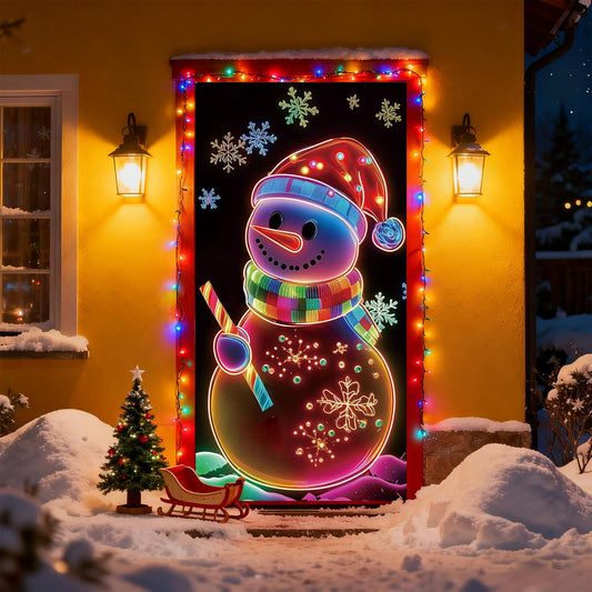 Christmas Door Cover Christmas Door Decorations,Reindeer/Santa Claus/Snowman Uv Fluorescent Festive Decoration, Large Waterproof Reusable Outdoor Holiday Cover For Home, Yard, Party & Photo Backdrop