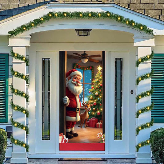 Christmas Door Covers For Front Door,Christmas Door Curtain,Christmas Door Hanging Backdrop Decorations,Christmas Scene Layout Background Cover,Home Indoor Outdoor Winter Holiday Party Decor
