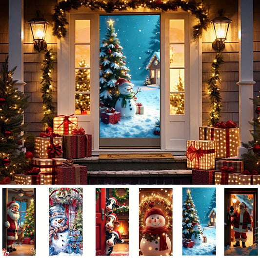Christmas Door Covers For Front Door,Christmas Door Curtain,Christmas Door Hanging Backdrop Decorations,Christmas Scene Layout Background Cover,Home Indoor Outdoor Winter Holiday Party Decor