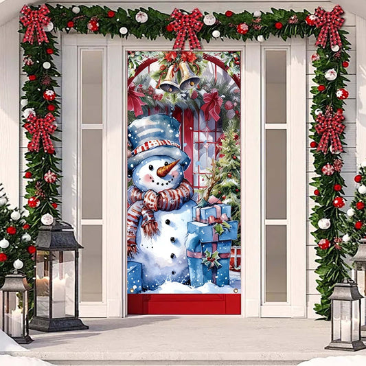 Christmas Door Covers For Front Door,Christmas Door Curtain,Christmas Door Hanging Backdrop Decorations,Christmas Scene Layout Background Cover,Home Indoor Outdoor Winter Holiday Party Decor