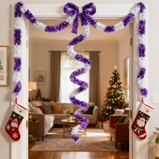 Christmas Garland Colorful Christmas Tinsel Garland,Shiny Metallic Twist Decor For Christmas Tree Home Stairs Railing Front Door Mantle Fireplace Indoor Outdoor Holiday Party