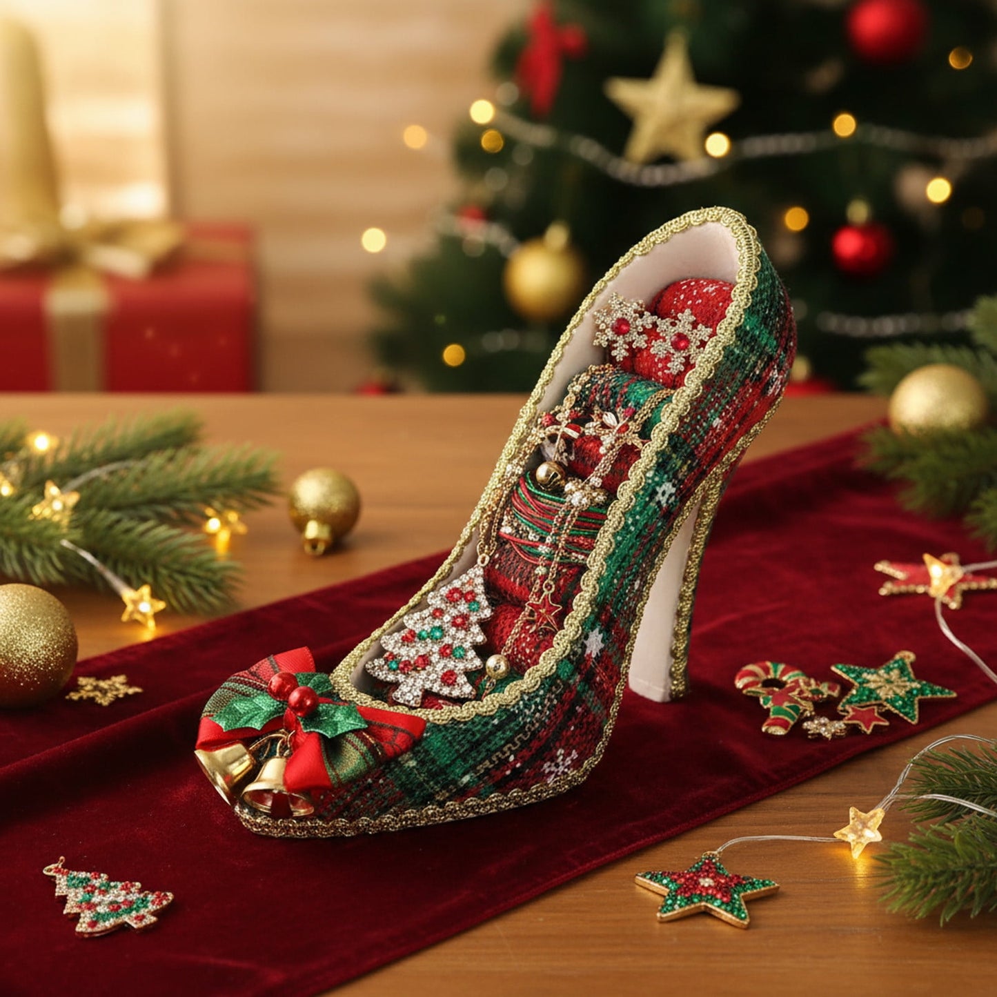 Christmas Jewelry Organizer,Christmas Dress And Jewelry Storage Rack,Christmas High-Heeled Shoe Jewelry Storage Rack,Resin Craft Ornaments Model Dress Earring Necklace Display Rack Desktop Decoration