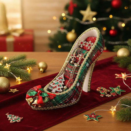 Christmas Jewelry Organizer,Christmas Dress And Jewelry Storage Rack,Christmas High-Heeled Shoe Jewelry Storage Rack,Resin Craft Ornaments Model Dress Earring Necklace Display Rack Desktop Decoration