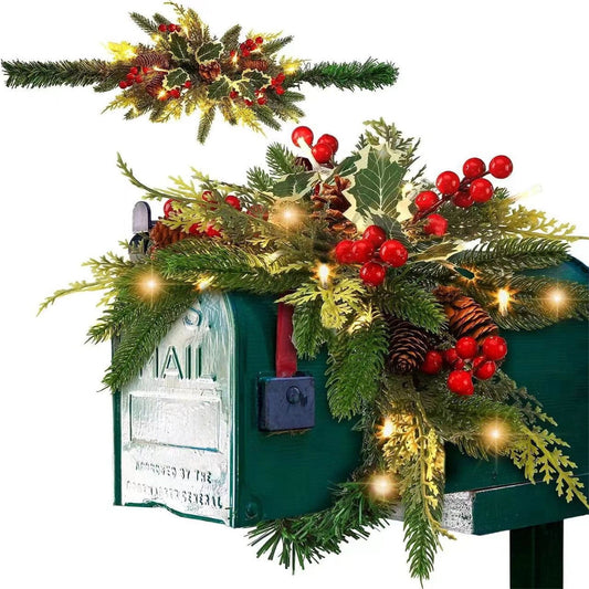 Christmas Mailbox Swag Decorations,Pre-lit Mailbox Christmas Decorations with Red Wintry Berries and LED Lights,Mailbox Swags Garland for Christmas Holiday Mailbox Decorations christmas decorations