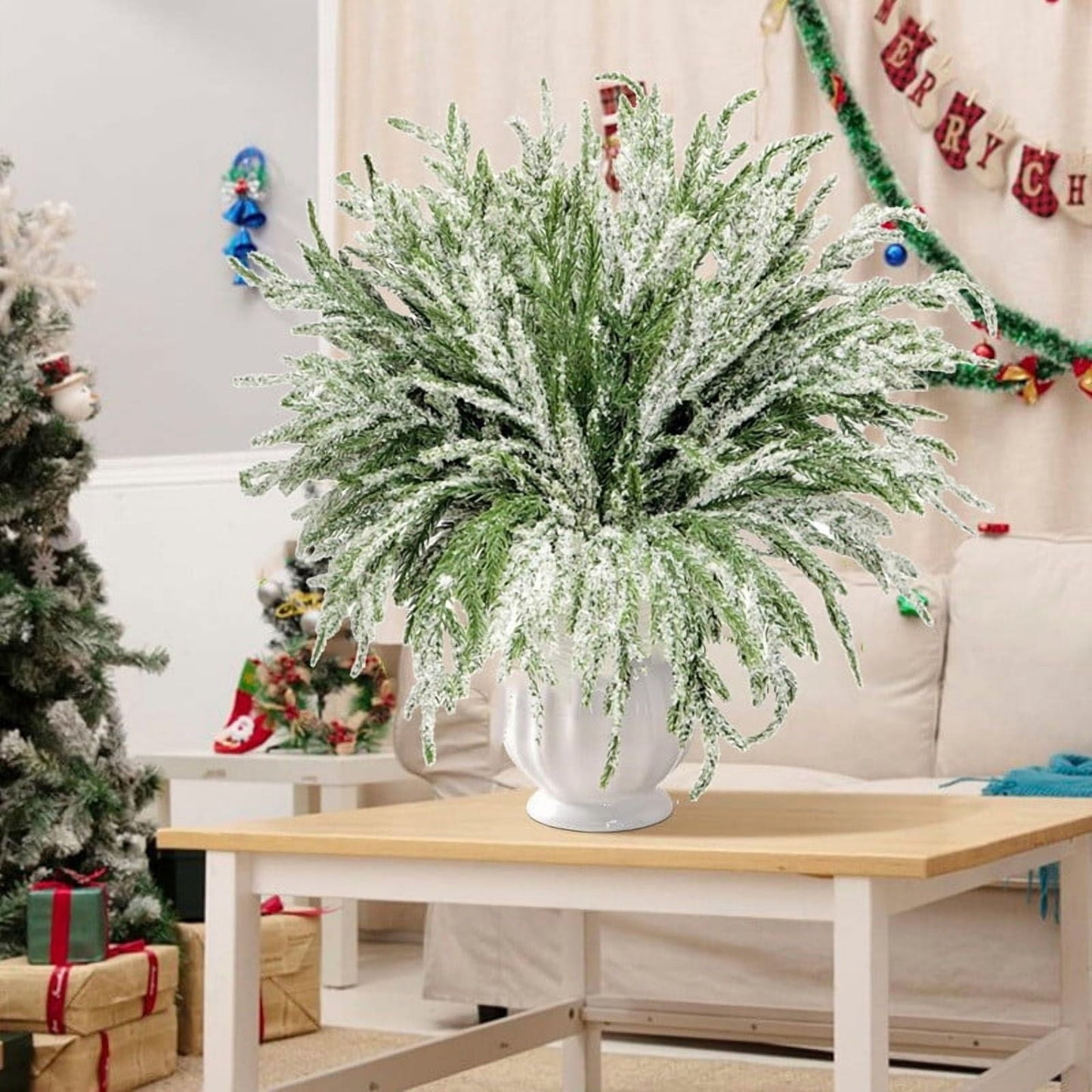 Christmas Norfolk Snowflake Pine Branches Artificial Odorless Green Plants Indoor Outdoor Holiday Diy Decorations Seasonal Tree Accent