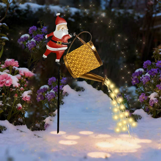 Christmas Outdoor Decor, Christmas Solar Kettle Lights,Snowman Santa Claus Lawn Decorative Lights,Snowman Santa Watering Can Lamp, Vintage Garden Christmas Pathway Lantern