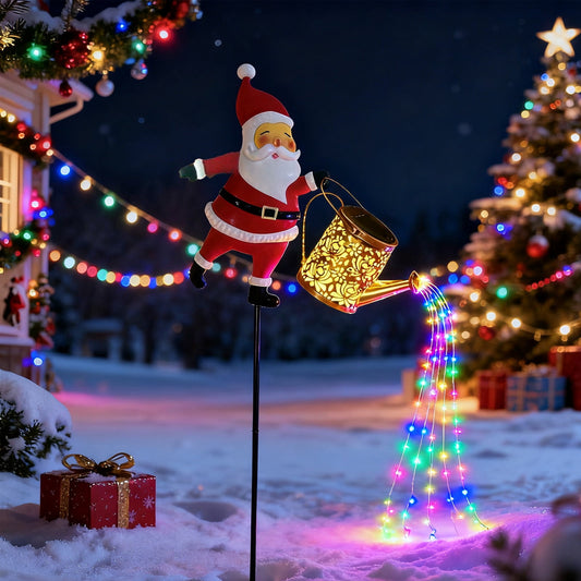 Christmas Outdoor Decor, Christmas Solar Kettle Lights,Snowman Santa Claus Lawn Decorative Lights,Snowman Santa Watering Can Lamp, Vintage Garden Christmas Pathway Lantern