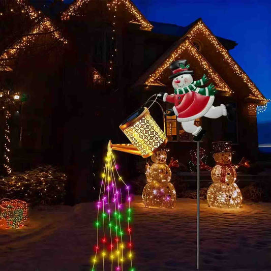 Christmas Outdoor Decor, Christmas Solar Kettle Lights,Snowman Santa Claus Lawn Decorative Lights,Snowman Santa Watering Can Lamp, Vintage Garden Christmas Pathway Lantern