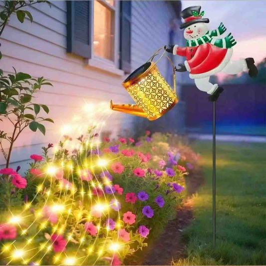Christmas Outdoor Decor, Christmas Solar Kettle Lights,Snowman Santa Claus Lawn Decorative Lights,Snowman Santa Watering Can Lamp, Vintage Garden Christmas Pathway Lantern