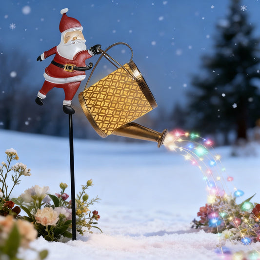 Christmas Outdoor Decor, Christmas Solar Kettle Lights,Snowman Santa Claus Lawn Decorative Lights,Snowman Santa Watering Can Lamp, Vintage Garden Christmas Pathway Lantern