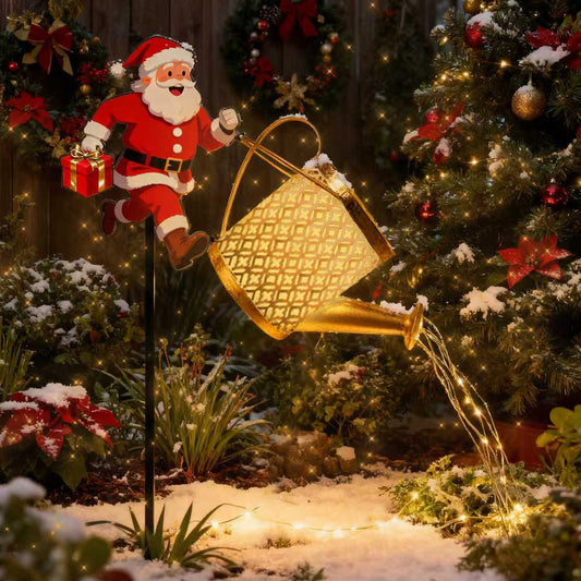 Christmas Outdoor Decor, Christmas Solar Kettle Lights,Snowman Santa Claus Lawn Decorative Lights,Snowman Santa Watering Can Lamp, Vintage Garden Christmas Pathway Lantern