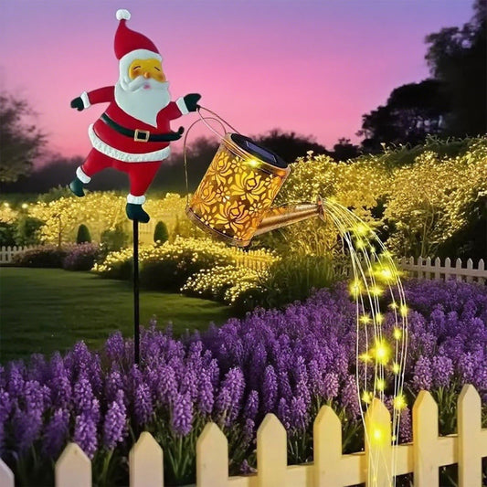 Christmas Outdoor Decor, Christmas Solar Kettle Lights,Snowman Santa Claus Lawn Decorative Lights,Snowman Santa Watering Can Lamp, Vintage Garden Christmas Pathway Lantern