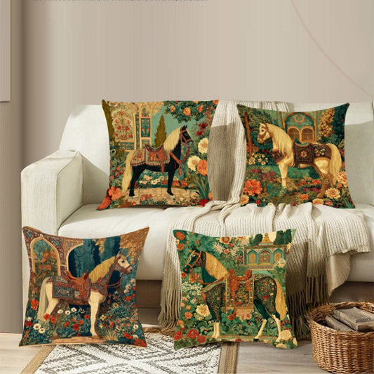 Christmas Pillows Cover,Animals Series Horse-Themed Vintage Pillow Case,Square Pillowcase With Zipper For Living Room,Bed Decor,Patio,Car,French Country Sofa Cushion Cases