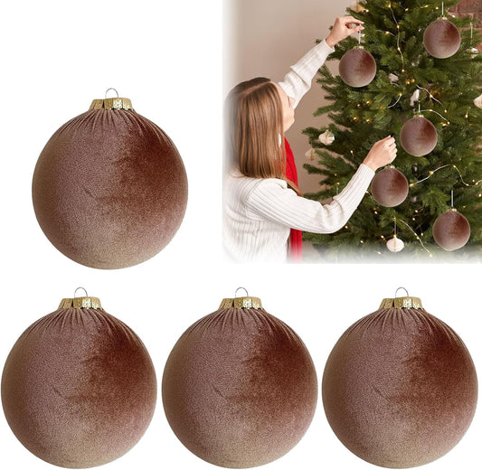 Velvet Christmas Ornaments Balls,4Pcs 4 Inch Large Velvet Ornaments for Christmas Tree, Soft Flocked Christmas Ornaments Hanging for Christmas Tree Home Office Decoration