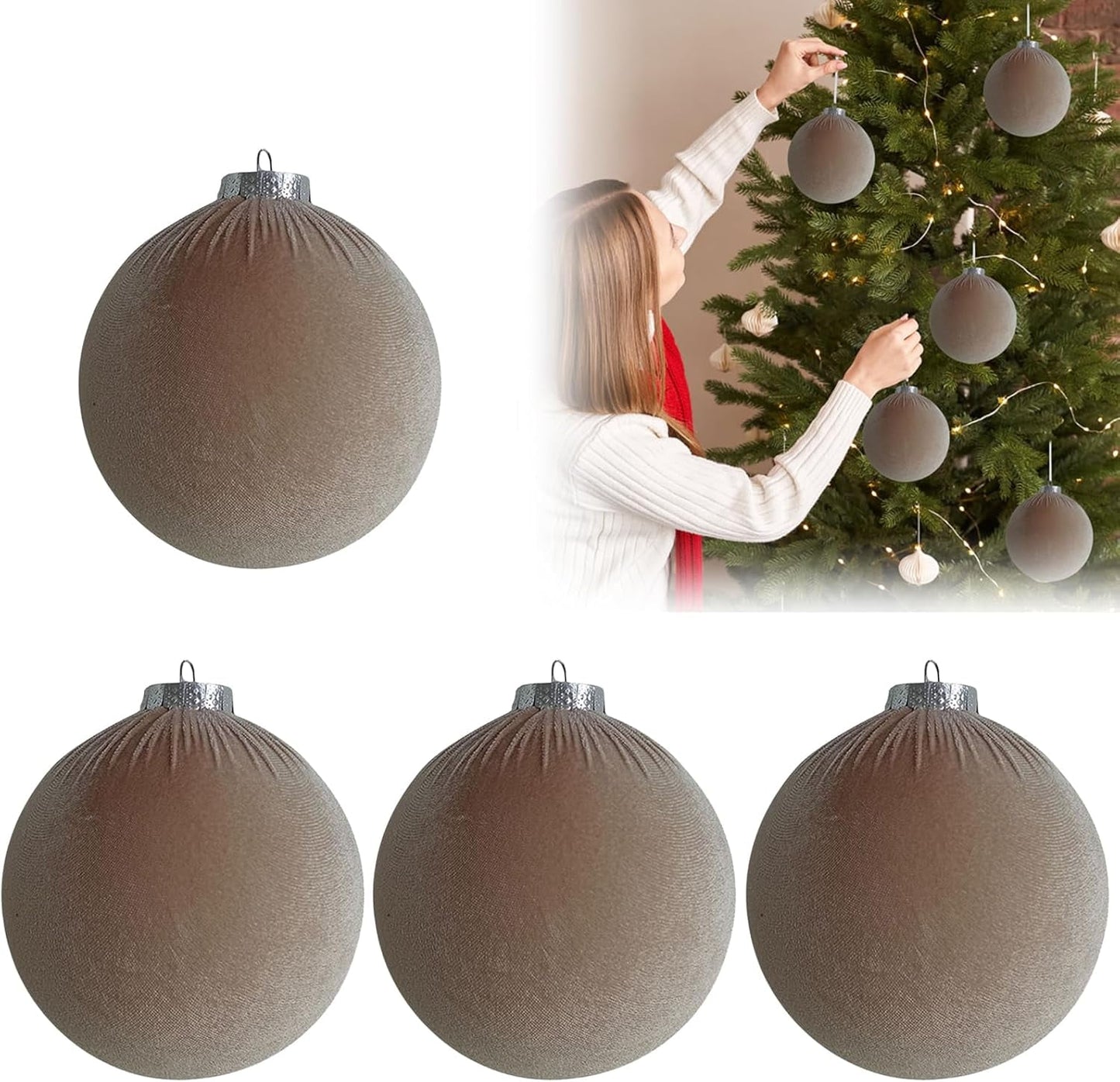 Velvet Christmas Ornaments Balls,4Pcs 4 Inch Large Velvet Ornaments for Christmas Tree, Soft Flocked Christmas Ornaments Hanging for Christmas Tree Home Office Decoration