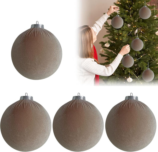 Velvet Christmas Ornaments Balls,4Pcs 4 Inch Large Velvet Ornaments for Christmas Tree, Soft Flocked Christmas Ornaments Hanging for Christmas Tree Home Office Decoration