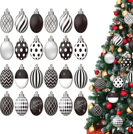 Christmas Savings! 24 Pieces Christmas Polka Dot Ornaments Black and White Winter Balls Farmhouse Christmas Ball Ornaments Black and White Checkered Ball Ornament for Holidays Party Tree Decoration