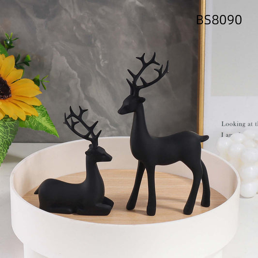 Christmas Savings!2PCS Christmas Reindeer Figurines, Resin Deer Statues Elk Sculpture Ornaments for Living Room Table Wine Cabinet Home Decor, Black