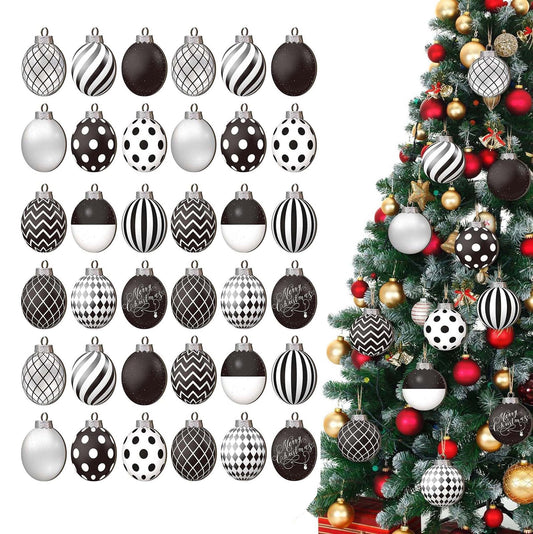 Christmas Savings! 36 Pieces Christmas Polka Dot Ornaments Black and White Winter Balls Farmhouse Christmas Ball Ornaments Black and White Checkered Ball Ornament for Holidays Party Tree Decoration