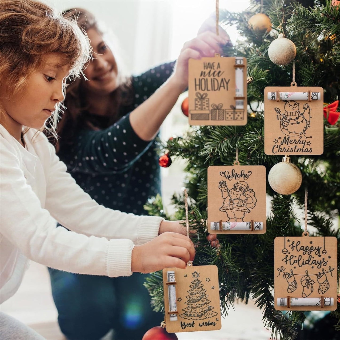 Christmas Money Holders Ornaments, 8pcs Christmas Money Holders for Cash Gift, Unique Cash Gift Card Holders for Christmas Tree Hanging Decoration