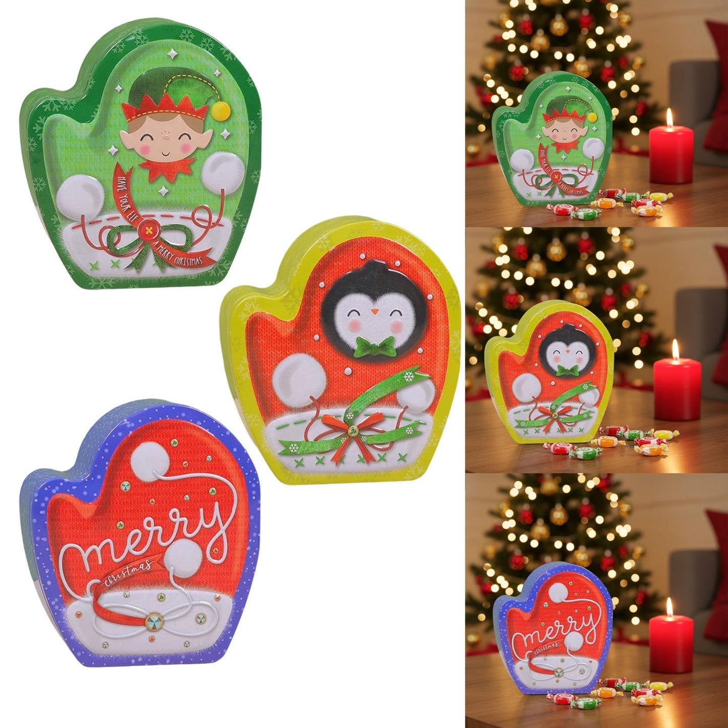 Christmas Special-Shaped Iron Box,Candy Cookie Tins With Lids,Christmas Candy Tins With Lids,Christmas Themed Santa Claus Metal Storage Tin,Decorative Candy Cookies Box For Holiday Gift Giving