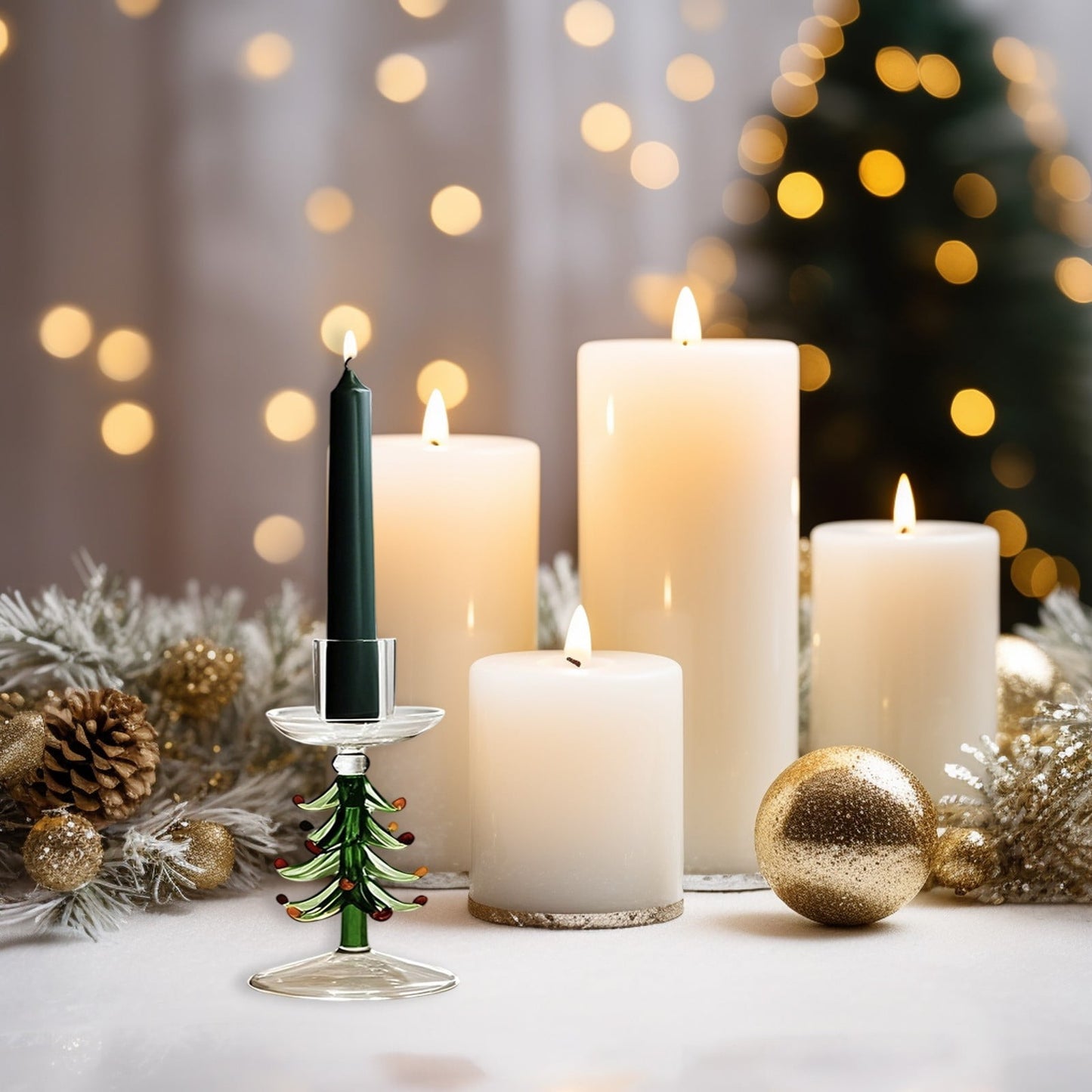 Christmas Taper Candle Holder,Christmas Tree Candle Holder,Christmas Glass Candlesticks Holders Candle Stand,Pink/Green Xmas Ribbed Candlestick Stand Centerpiece For Table Party Decorations Gifts