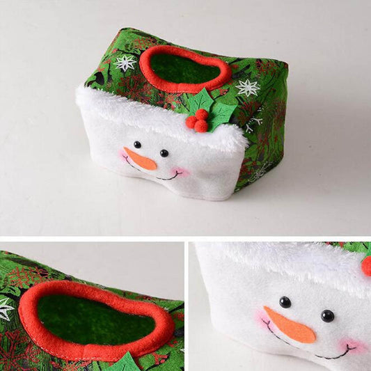 Christmas Tissue Box Cover,Christmas Box Cover,Green Plush Christmas Tissue Box Cover, Festive Santa Face Design Decorative Holiday Tissue Holder For Tabletop Decor
