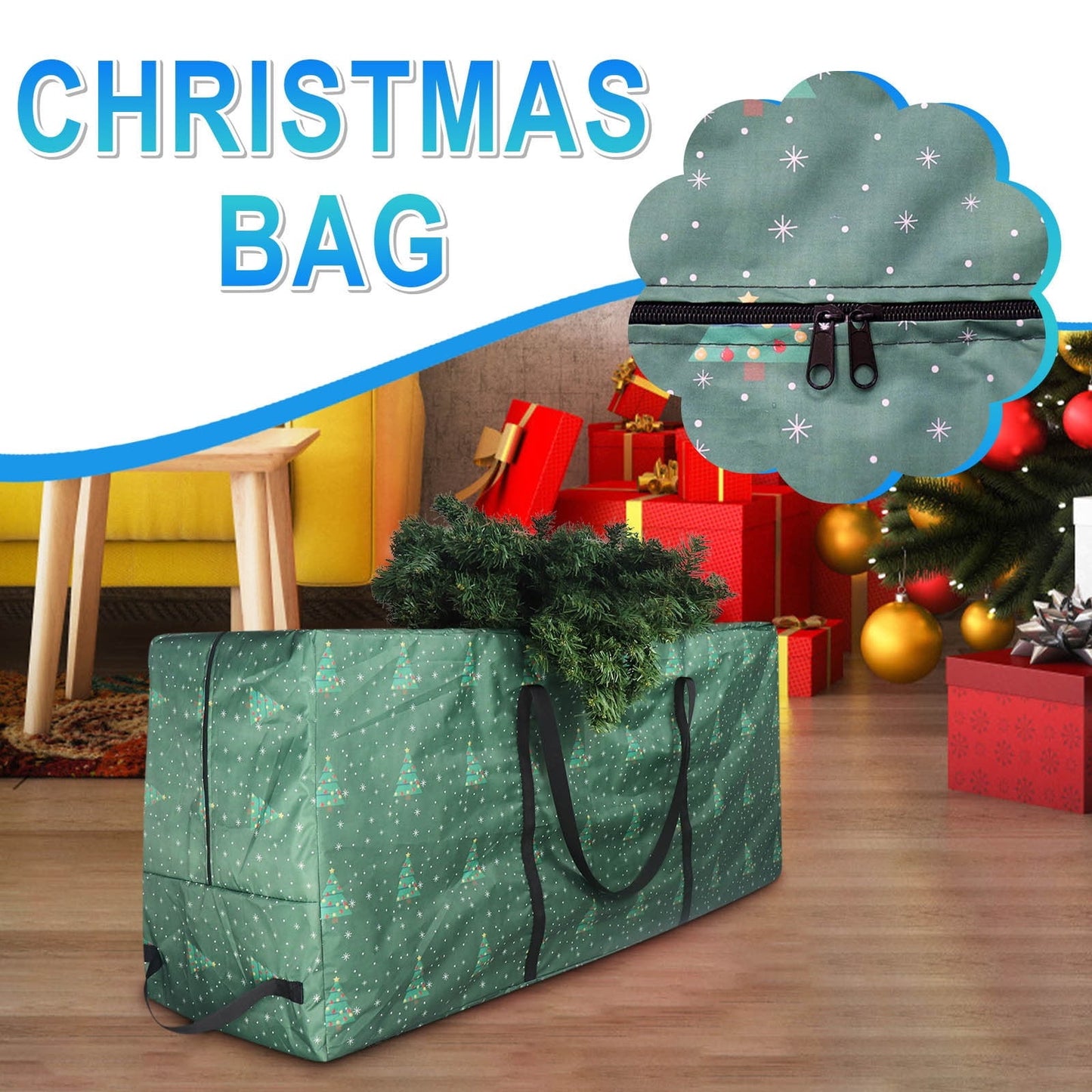 Christmas Tree Bag,Christmas Tree Storage Bag,Stores 122*38*51Cm Artificial Xmas Holiday Tree, Durable Waterproof Material, Zippered Bag, Carry Handles, Protects Against Dust, Insects And Moisture