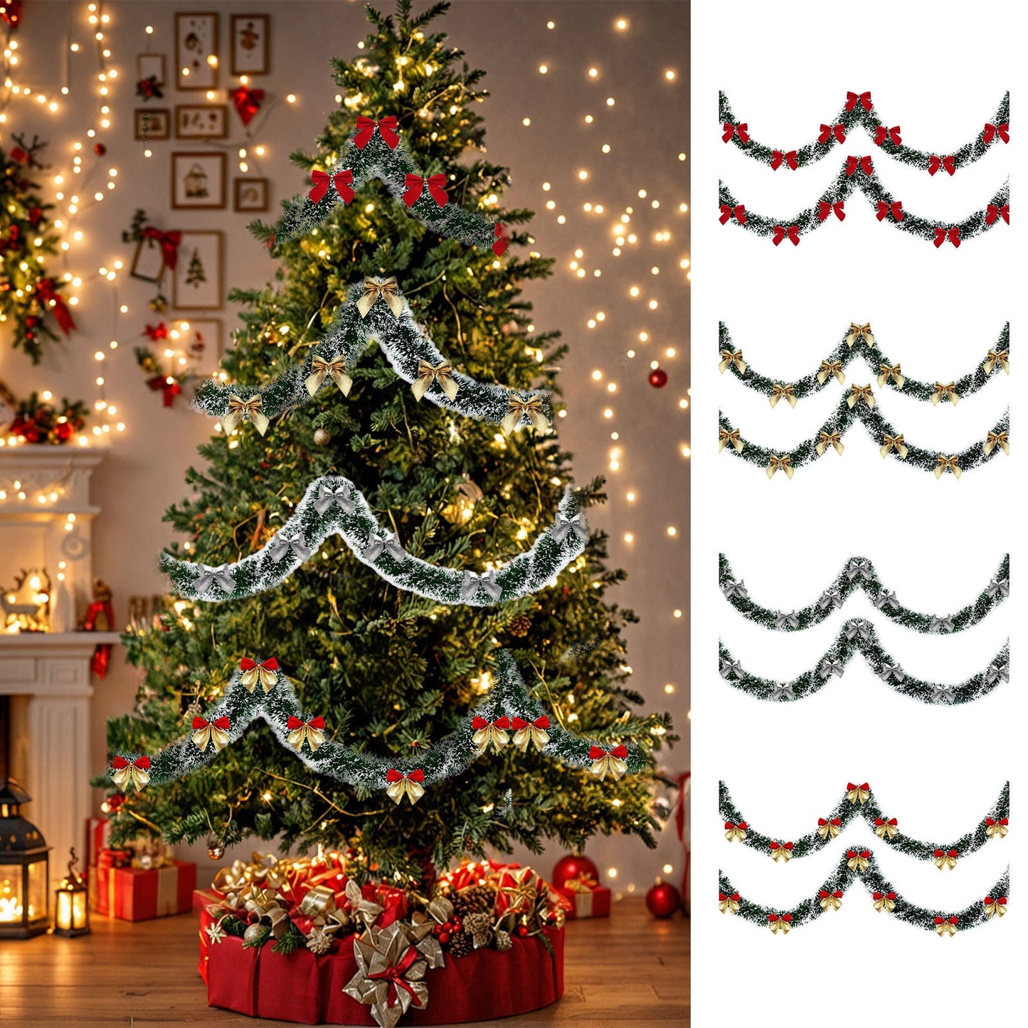 Christmas Tree Pendant Pull Flower Ribbon 2M Wool Strips Hanging Ornaments,2 Meter Christmas Pull Flower Ribbon,Wool Strip Hanging Ornament For Xmas Tree And Window Decoration